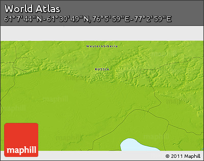 Physical 3D Map of the Area around 61° 19' 16" N, 76° 34' 29" E
