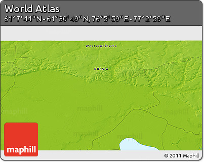 Physical 3D Map of the Area around 61° 19' 16" N, 76° 34' 29" E