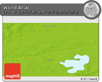 Physical 3D Map of the Area around 61° 19' 16" N, 79° 7' 30" E