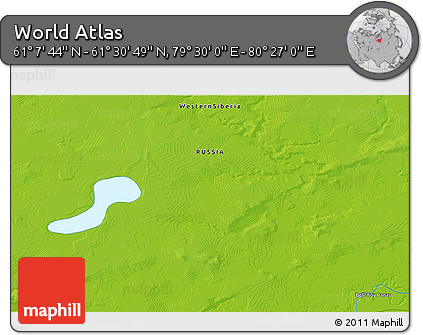Physical 3D Map of the Area around 61° 19' 16" N, 79° 58' 29" E