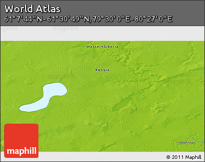 Physical 3D Map of the Area around 61° 19' 16" N, 79° 58' 29" E