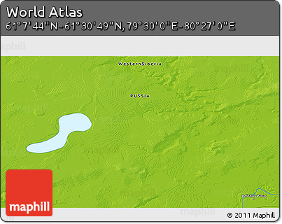 Physical 3D Map of the Area around 61° 19' 16" N, 79° 58' 29" E