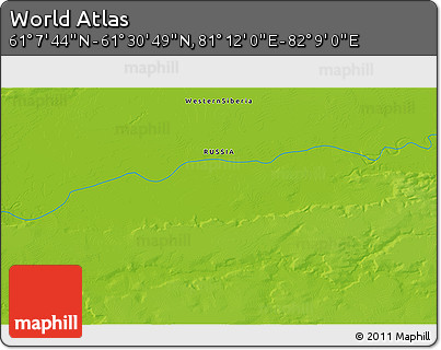 Physical 3D Map of the Area around 61° 19' 16" N, 81° 40' 30" E