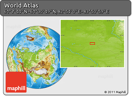 Physical Location Map of the Area around 61° 19' 16" N, 83° 22' 30" E