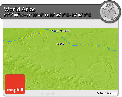 Physical 3D Map of the Area around 61° 19' 16" N, 84° 13' 29" E