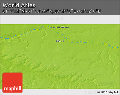 Physical 3D Map of the Area around 61° 19' 16" N, 84° 13' 29" E