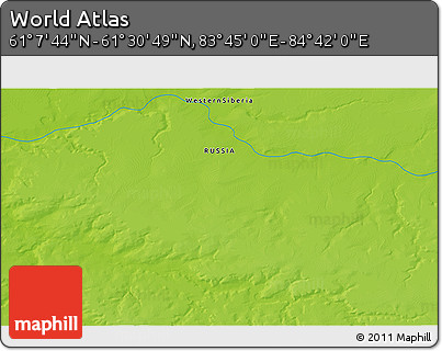 Physical 3D Map of the Area around 61° 19' 16" N, 84° 13' 29" E
