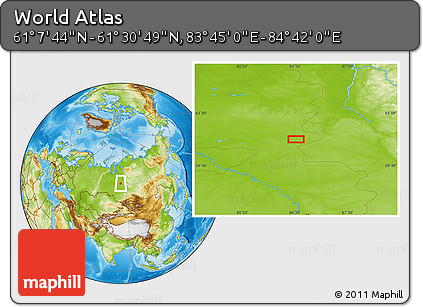 Physical Location Map of the Area around 61° 19' 16" N, 84° 13' 29" E