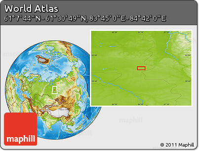 Physical Location Map of the Area around 61° 19' 16" N, 84° 13' 29" E