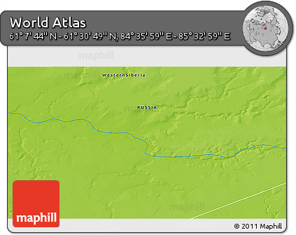 Physical 3D Map of the Area around 61° 19' 16" N, 85° 4' 29" E