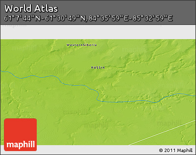 Physical 3D Map of the Area around 61° 19' 16" N, 85° 4' 29" E