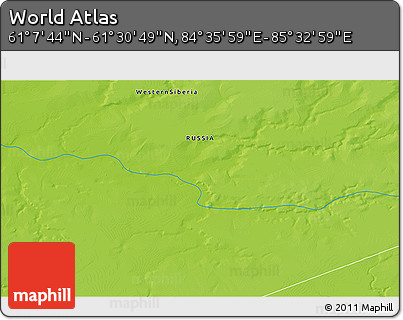 Physical 3D Map of the Area around 61° 19' 16" N, 85° 4' 29" E