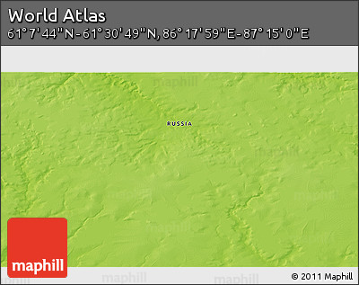 Physical 3D Map of the Area around 61° 19' 16" N, 86° 46' 30" E