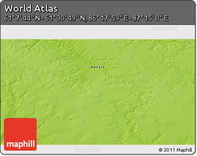 Physical 3D Map of the Area around 61° 19' 16" N, 86° 46' 30" E
