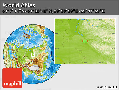 Physical Location Map of the Area around 61° 19' 16" N, 89° 19' 29" E