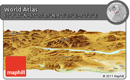 Physical Panoramic Map of the Area around 61° 19' 16" N, 8° 34' 29" E