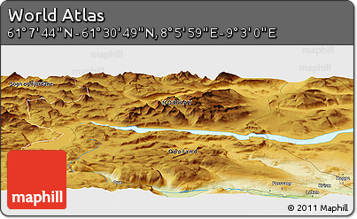 Physical Panoramic Map of the Area around 61° 19' 16" N, 8° 34' 29" E