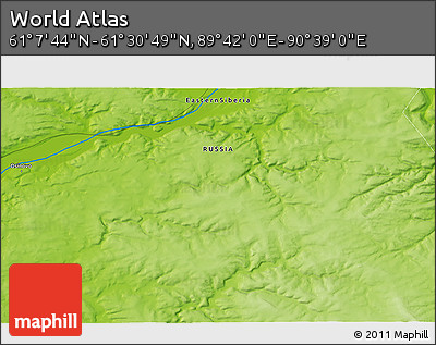 Physical 3D Map of the Area around 61° 19' 16" N, 90° 10' 30" E