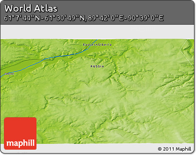 Physical 3D Map of the Area around 61° 19' 16" N, 90° 10' 30" E