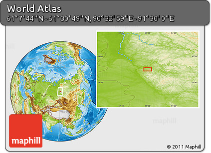 Physical Location Map of the Area around 61° 19' 16" N, 91° 1' 30" E