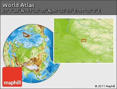 Physical Location Map of the Area around 61° 19' 16" N, 91° 1' 30" E