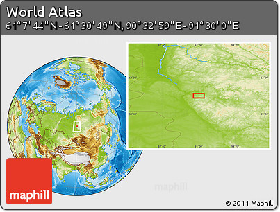 Physical Location Map of the Area around 61° 19' 16" N, 91° 1' 30" E
