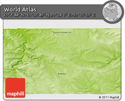 Physical 3D Map of the Area around 61° 19' 16" N, 91° 52' 30" E