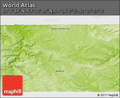 Physical 3D Map of the Area around 61° 19' 16" N, 91° 52' 30" E