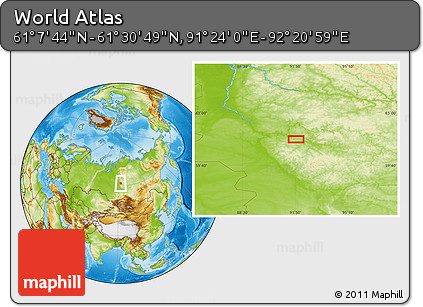 Physical Location Map of the Area around 61° 19' 16" N, 91° 52' 30" E