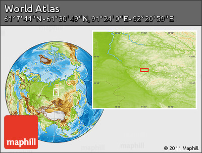 Physical Location Map of the Area around 61° 19' 16" N, 91° 52' 30" E