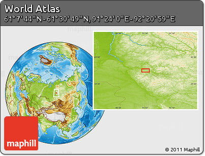Physical Location Map of the Area around 61° 19' 16" N, 91° 52' 30" E