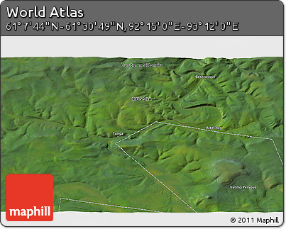 Satellite 3D Map of the Area around 61° 19' 16" N, 92° 43' 29" E