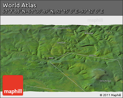 Satellite 3D Map of the Area around 61° 19' 16" N, 92° 43' 29" E