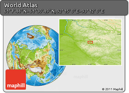 Physical Location Map of the Area around 61° 19' 16" N, 92° 43' 29" E