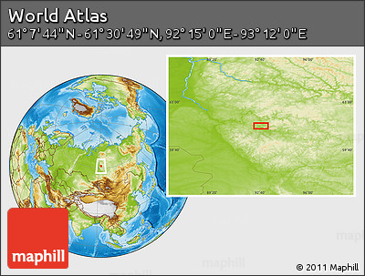 Physical Location Map of the Area around 61° 19' 16" N, 92° 43' 29" E