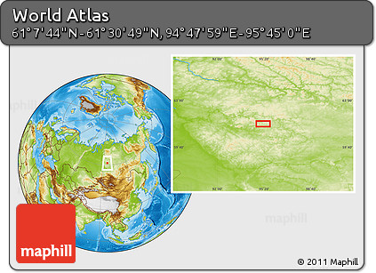 Physical Location Map of the Area around 61° 19' 16" N, 95° 16' 30" E