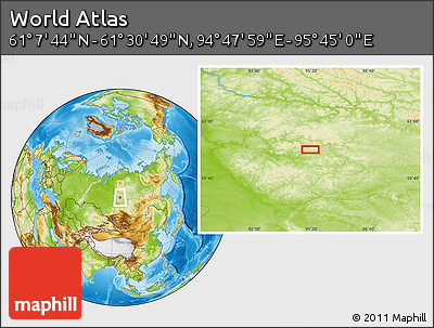 Physical Location Map of the Area around 61° 19' 16" N, 95° 16' 30" E