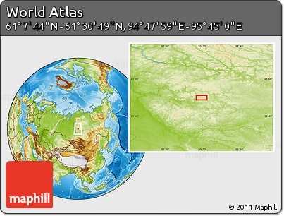 Physical Location Map of the Area around 61° 19' 16" N, 95° 16' 30" E