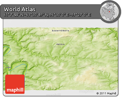 Physical 3D Map of the Area around 61° 19' 16" N, 96° 58' 29" E