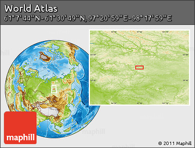 Physical Location Map of the Area around 61° 19' 16" N, 97° 49' 29" E