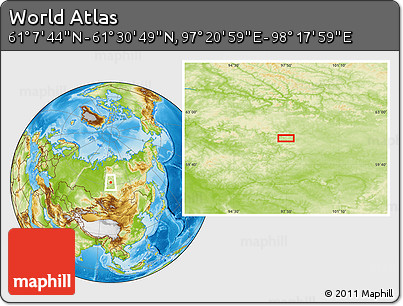 Physical Location Map of the Area around 61° 19' 16" N, 97° 49' 29" E