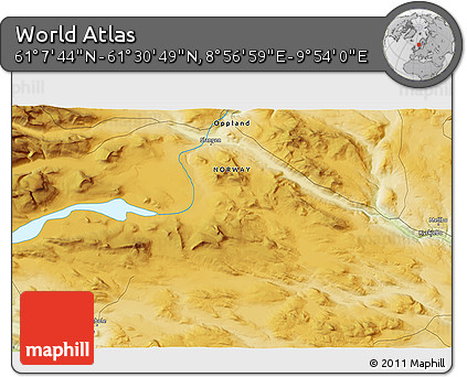 Physical 3D Map of the Area around 61° 19' 16" N, 9° 25' 30" E