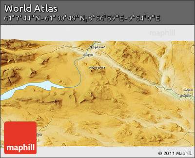 Physical 3D Map of the Area around 61° 19' 16" N, 9° 25' 30" E