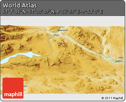 Physical 3D Map of the Area around 61° 19' 16" N, 9° 25' 30" E