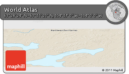 Shaded Relief Panoramic Map of the Area around 61° 39' 52" N, 104° 28' 29" W