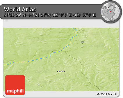 Physical 3D Map of the Area around 61° 39' 52" N, 105° 28' 29" E