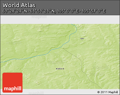Physical 3D Map of the Area around 61° 39' 52" N, 105° 28' 29" E