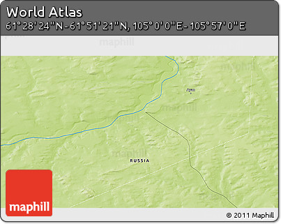 Physical 3D Map of the Area around 61° 39' 52" N, 105° 28' 29" E