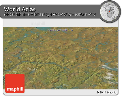 Satellite 3D Map of the Area around 61° 39' 52" N, 106° 10' 30" W