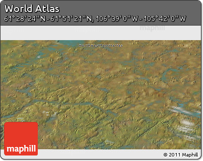 Satellite 3D Map of the Area around 61° 39' 52" N, 106° 10' 30" W